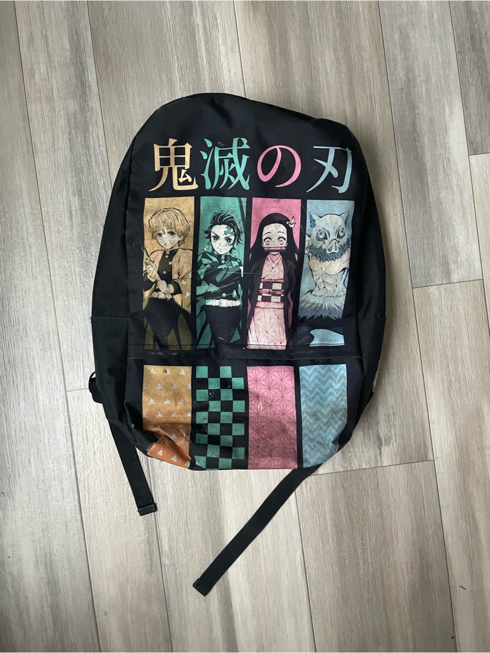Demon Slayer Black Anime-Graphic Backpack with Multicolor Panels
